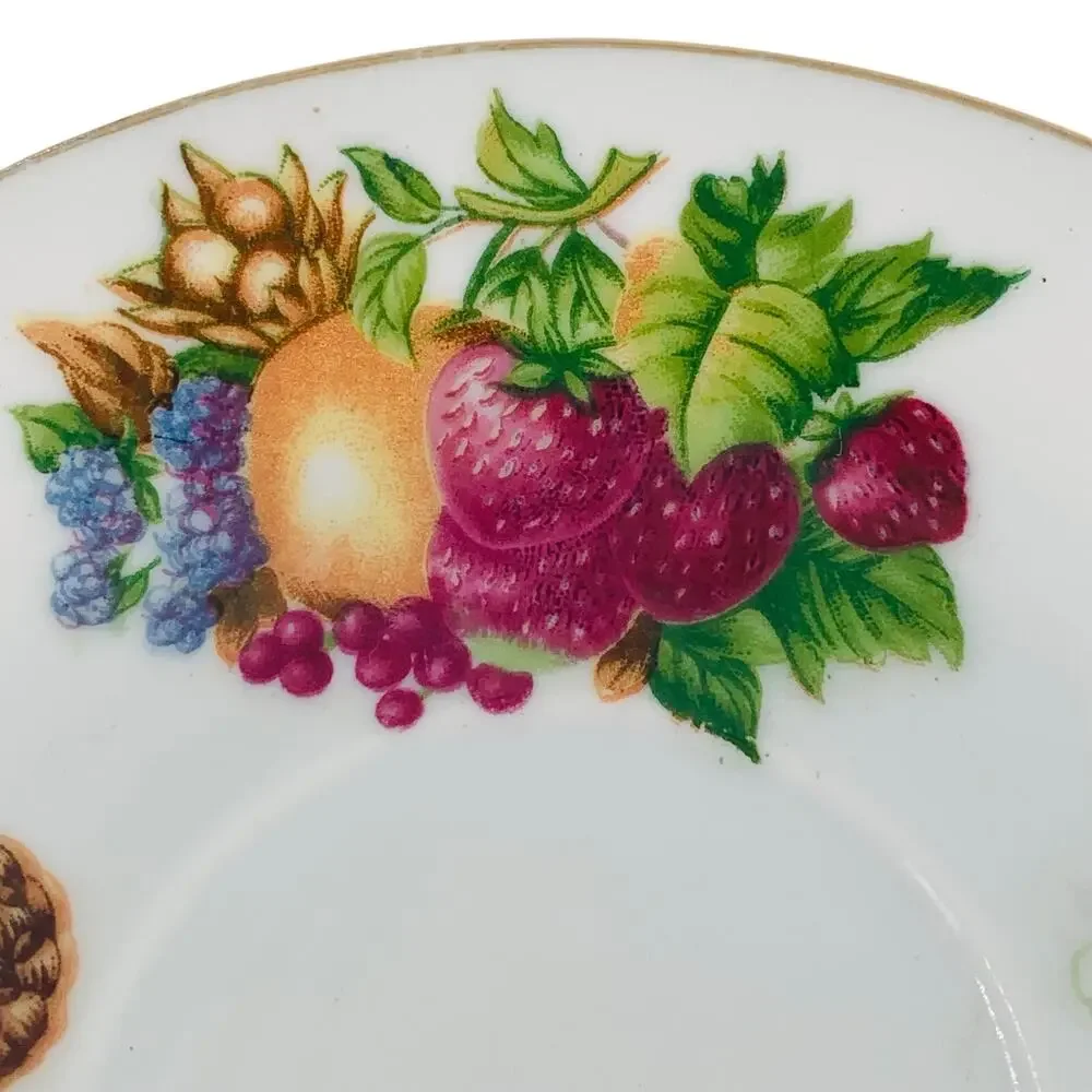 Fruit Tea Cup Saucer Japan 1950s Plate Berries Motif Orchard Demitasse China